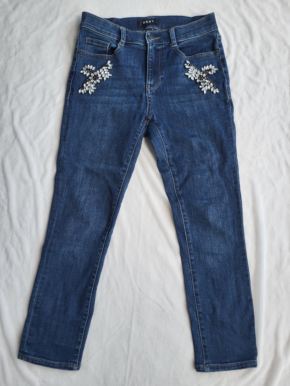 Dkny Dark Blue Jeweled Ankle Jeans